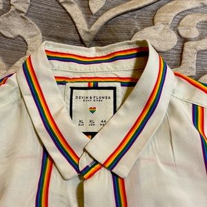 XL Rainbow 🌈 Striped Denim and Flower Casual Button Down Shirt